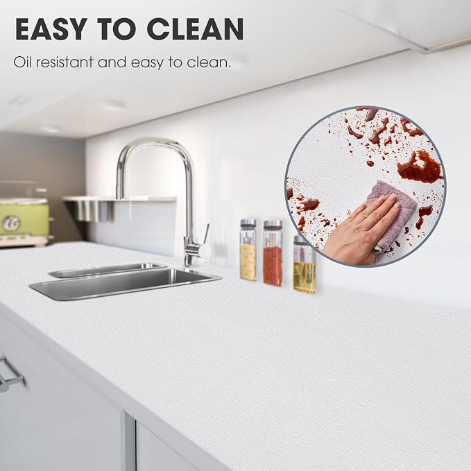 Drawer and Shelf Liner, Non-Slip Kitchen Cabinet Liners Non-Adhesive Thick Strong Grip Waterproof Washable Mats Protect Dresser Shelves Cupboard Bathroom Cabinets, White, 24 in X 10 FT