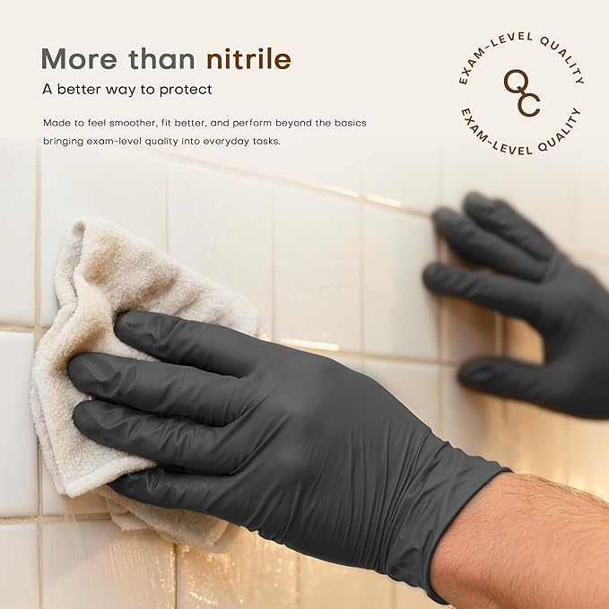 SUP Nitrile Exam Gloves, 1000 Ct Powder Free Latex Free Food Safe Non-Sterile Cooking Cleaning Disposable Medical Glove Black