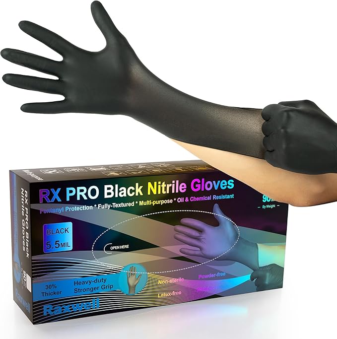 Raxwell Disposable Nitrile Gloves - Latex-Free Design - Puncture-Resistant Medical Gloves - Textured Grip for Food Prep