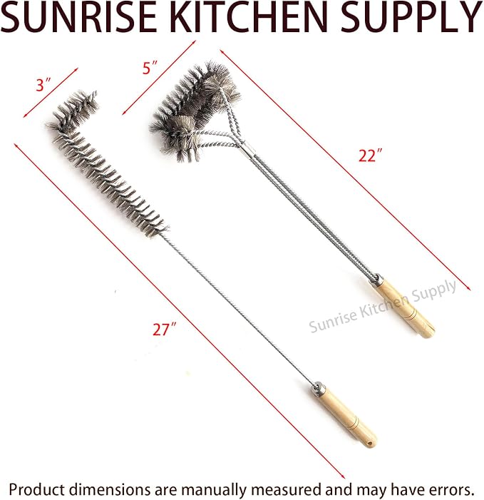 SUNRISE Fryer Brush with Long Handle (Stainless Steel, L and Double Brush)