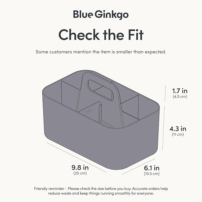 BLUE GINKGO Stackable Organizer Caddy – Korean-Made Portable Tote for Bathroom, Office, Crafts, or School Supplies (Rectangle, Gray)