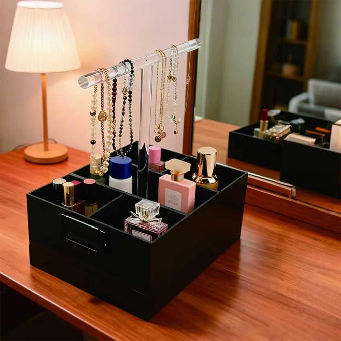 Black Shower Caddy,stotage box,portable shower caddy,6-grid acrylic classification storage with tray.Suitable for bath Dorm Room,office,kitchen,dining,hotel,bar,travel,home organizer and storage box.