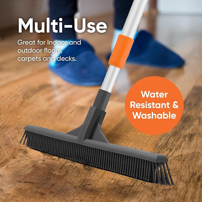 Superio Silicone Broom - Carpet Rake for Hardwood & Carpet, Pet Hair Cleaning