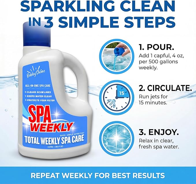 5-in-1 Weekly Hot Tub Chemicals, Spa Chemicals for Hot Tub, Clarifier, Cleaner & Conditioner for Spas & Inflatable Tubs, 3 L – BubbyShine
