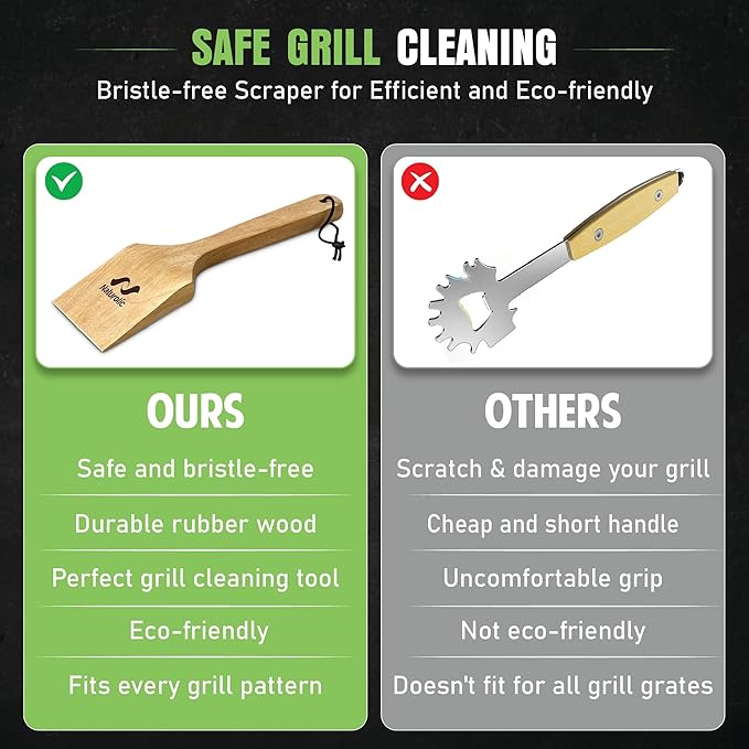 All-Natural Wooden Grill Scraper Tool 18" | Bristle-Free Grill Cleaner for Outdoor Grill | Eco-Friendly BBQ Cleaning Tool for Safe Grate Care