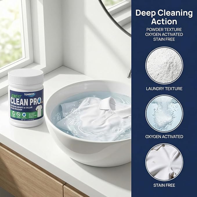 Armpit Stain Remover Enzyme Laundry Powder - Sweat, Yellow & Deodorant Stain Remover for White Clothes, Odor Eliminator, Hyper-Concentrated Formula, Gentle on Fabrics - 500g