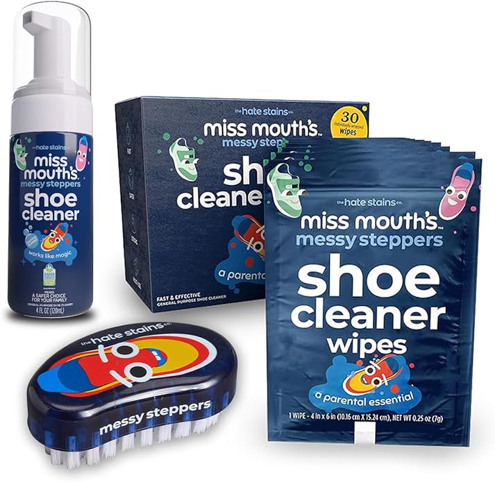 Miss Mouth's Messy Steppers Shoe Cleaner - 4oz Spray and Shoe Cleaning Kit Brush with 30 Pack Wipes