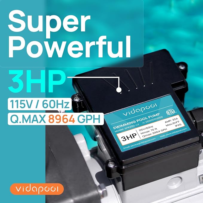 3HP In/Above Ground Pool Pump,8964GPH Single Speed High Flow 115V Powerful Self Primming Swimming Pool Pumps with Filter