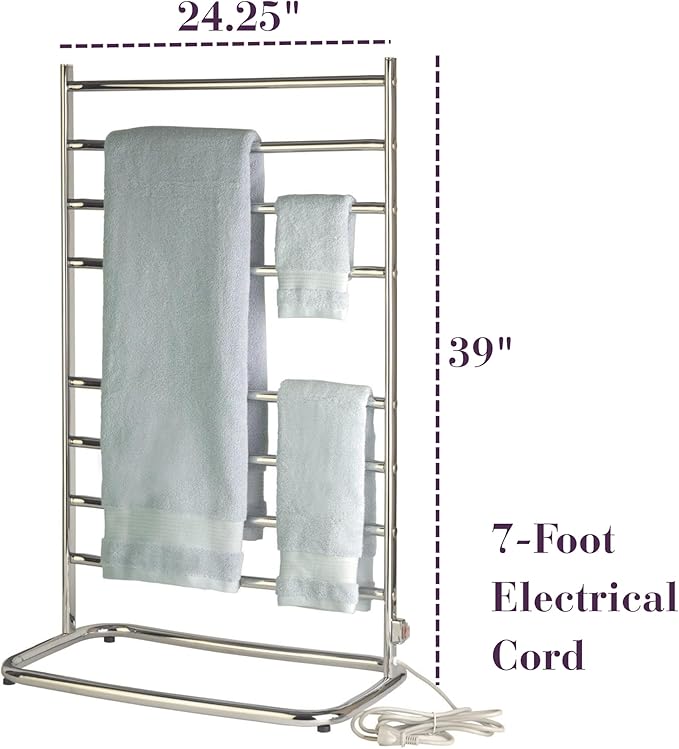 Warmrails Hyde Park Towel Warmer - Free-Standing Towel Warmer Rack for Drying Towels and Garments - 39-Inch Chrome Finish Frame with 8 Bars - Model WHC