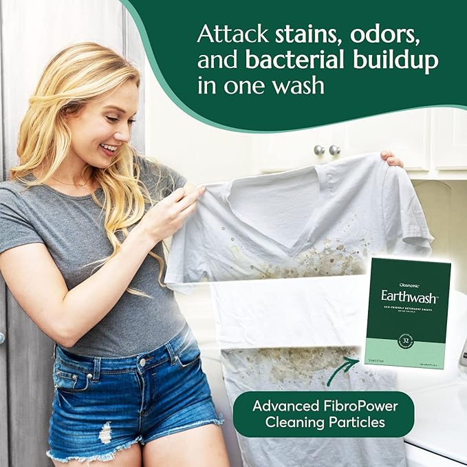 Earthwash Laundry Detergent Sheets (Up To 192 Loads) 96 Scent Free Sustainable Sanitizer Strips - Ideal for Travel & Home Liquidless Laundry by Cleanomic