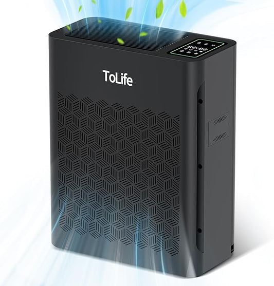 ToLife Air Purifiers for Home Large Room Up to 1295 Ft² with PM 2.5 Display Air Quality Sensor, Auto Mode, Timer, Air Purifier for Bedroom Filters Smoke, Pollen, Pet Dander, Allergies, Black