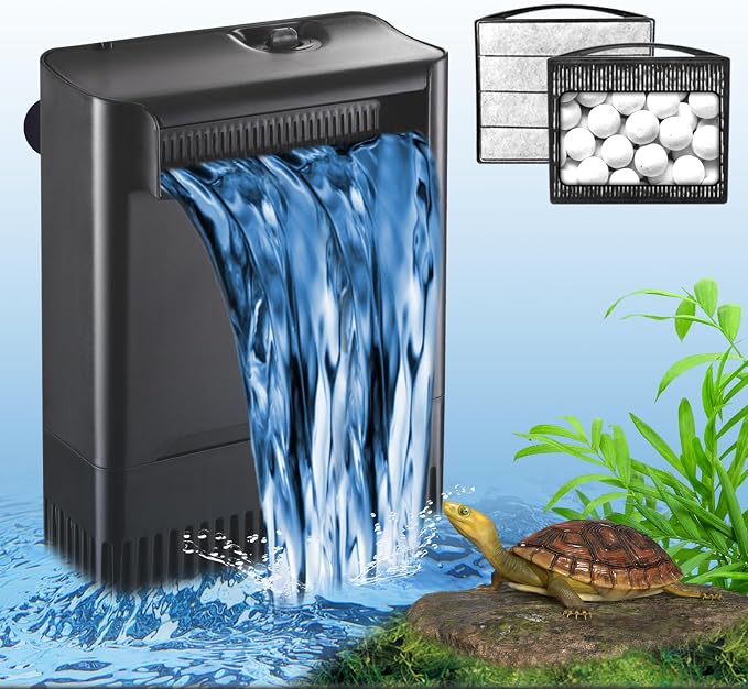 TARARIUM Turtle Tank Filter Aquarium Filter Power Adjustable 30-75 Gal. 290 GPH Large Internal Filter 3-Stage w/Replacement Media 4pcs Sponge Clip 1Pcs Ceramic Ball Plate Replacement for IX-120
