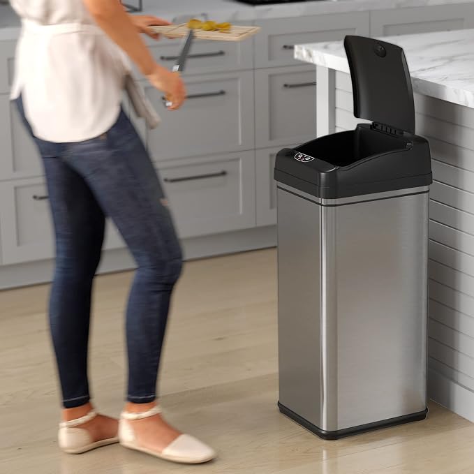 iTouchless 13 Gallon and 2.5 Gallon Automatic Touchless Sensor Kitchen Cans with Odor Control System, Stainless Steel, Includes 5 Filters (CDZT02CF03)