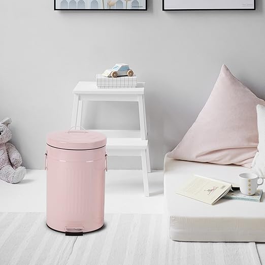 Pink Trash Can with Lid, Bathroom Bedroom Waste Basket Soft Close, Small Garbage Can, Retro Vintage Home Office Trash Can, 12 Liter/3 Gallon, Glossy Pink