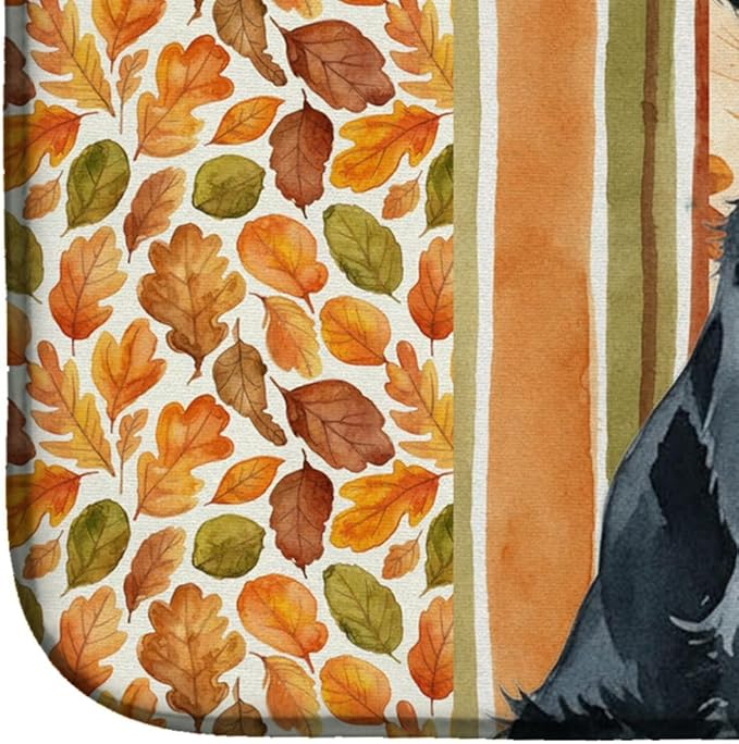 Caroline's Treasures Black Flat-Coated Retriever Heirloom Fall Dish Drying Mat Absorbent Dish Drying Mat Pad for Kitchen Counter Dish Drainer Mat for Countertop, 14 x 21", Multicolor