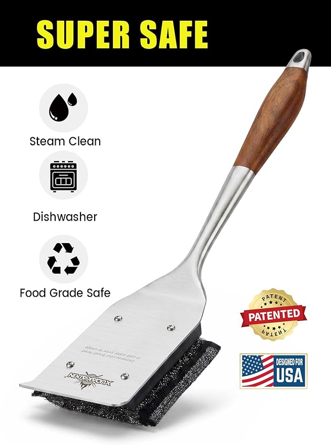XUDAKAIXIN Bristle-Free Grill Brush with Replacement Head. Ultra Safe & Efficient Cleaner for Cast Iron and Stainless Steel Outdoor Grills.Gifts for Men/Dad