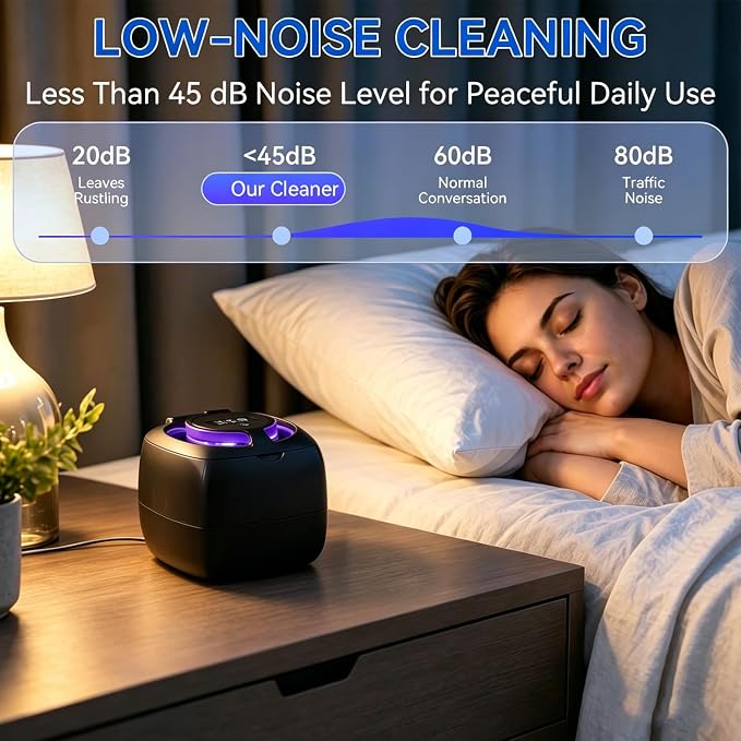 Ultrasonic Retainer Cleaner Machine, 340ml 48kHz Ultrasonic Cleaner for Retainers, Dentures, Mouth Guard & Jewelry,4 Cleaning Modes, Large Capacity Tank,Portable Quiet Design with UV Light,Black