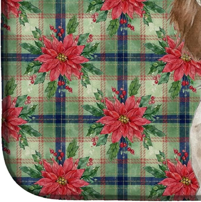 Caroline's Treasures Liver Belton English Setter Christmas PoinsettIas Dish Drying Mat Absorbent Dish Drying Mat Pad for Kitchen Counter Dish Drainer Mat for Countertop, 14 x 21", Multicolor