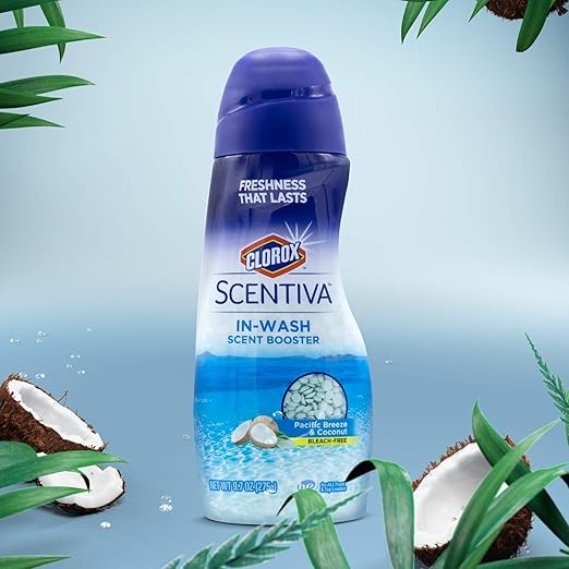 Clorox Scentiva Scent Booster Beads Laundry Freshener, Pacific Breeze and Coconut - In-Wash Fragrance Booster for Clothes, Towels, and Linens, Odor Eliminator, Long-Lasting Fresh Scent, 9.7 Oz