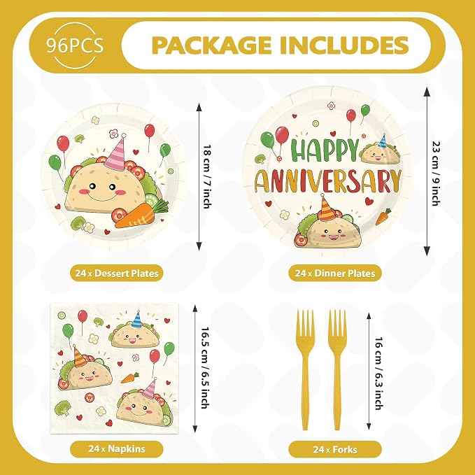 96Pcs Taco Anniversary Party Decorations Taco Bout Love Plates and Napkins Mexican Fiesta Decorations for Wedding Bridal Shower Engagement Anniversary Cinco De Mayo Party Supplies Serves 24