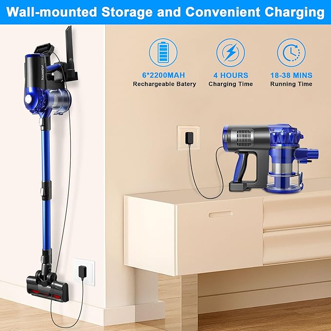 iwoly Cordless Vacuum Cleaner for Home, Brushless Stick Vacuum with 28KPa Powerful Suction, Rechargeable Battery, 3 Modes, Portable Handheld Vacuum for Hardwood Floor Pet Hair