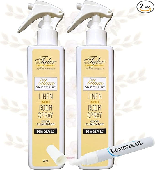 Tyler Glam on Demand - Regal Scent Linen and Room Spray 2 Pack - Air Freshener and Odor Eliminator Bundle with Stain Remover Pen - Laundry Bundle