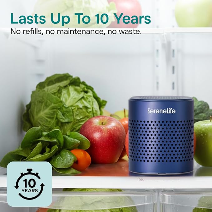 SereneLife Fridge Deodorizer & Odor Eliminator, Multi-Use Refrigerator Deodorizer Aluminum Pod for Freezer, Closet, Car, Shoes & Enclosed Spaces, Compact, Reusable & Lasts Up to 10 Years (Blue)