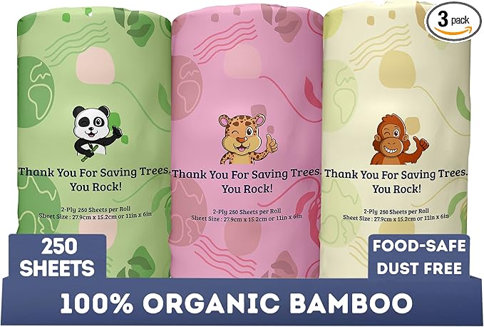 MOTHER EARTH Bamboo Paper Towels | 2-Ply, 3 Rolls, 250 Sheets per Roll | Gentle for Sensitive Skin & Daily Cleaning Tasks