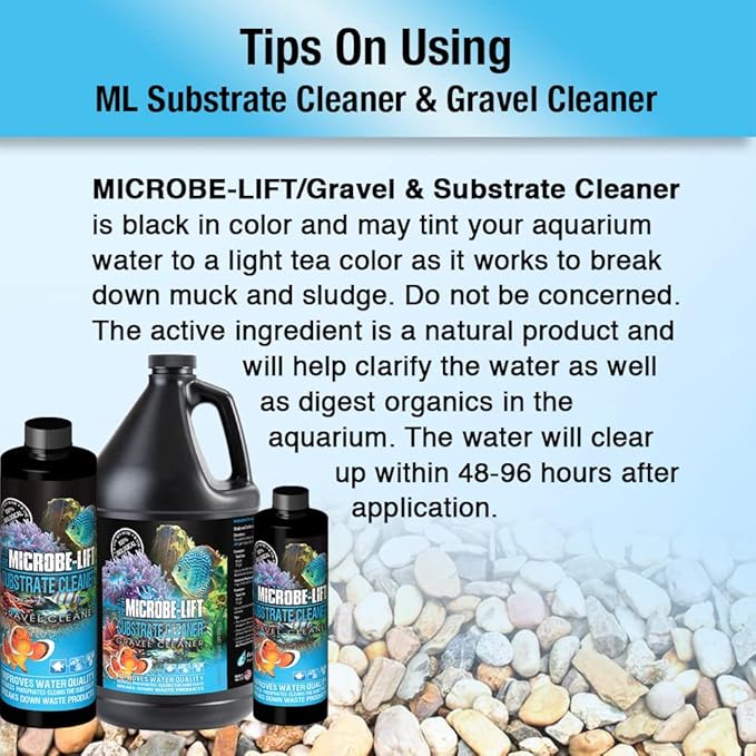 MICROBE-LIFT Gravel & Substrate Cleaner for Saltwater Aquarium and Freshwater Tanks, Tank Cleaner and Aquarium Water Conditioner, Clarifies Water, Reduces Sludge, Aquarium Supplies, 64 Ounces (GSC64)