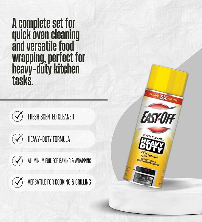 Easy-Off Heavy Duty Oven Cleaner 14.5 oz Spray Bundle with 2x Fox Run 15 in. W Parchment Paper + Reynolds Aluminum Foil Wrap – Ideal for Oven Cleaning, Baking, and Food Prep – Gift Set (4 Items)