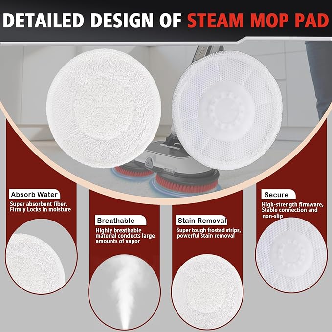 4 Pack Brush for Shark Steam Mop S7000 S7001 S7020 S7005 S8021 S8001 Replacement Brush Heads with Nylon Bristles and Scrub Pad Abrasive Polishing Pad (2 Red+2 White)