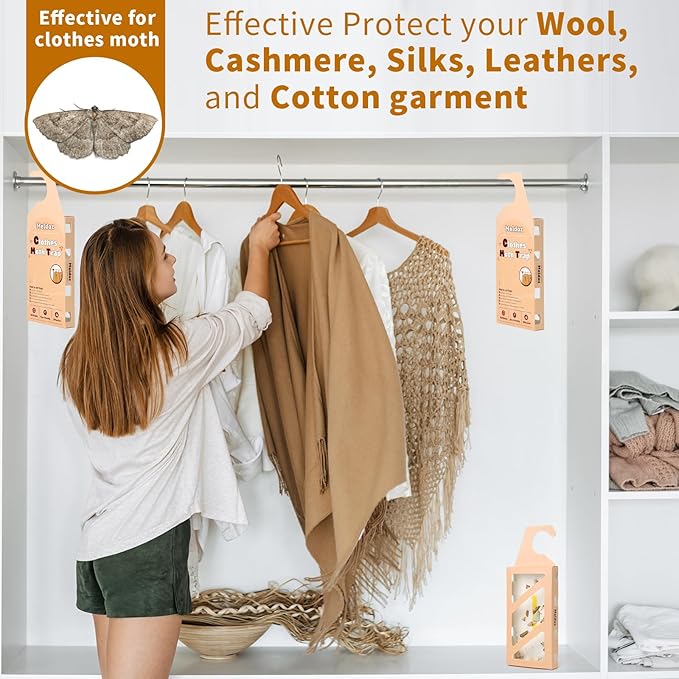 Clothes Moth Traps with Powerful Pheromones, Non-Toxic & Odor-Free Sticky Moth Traps for Clothes & Closets, Refillable 24-Pack