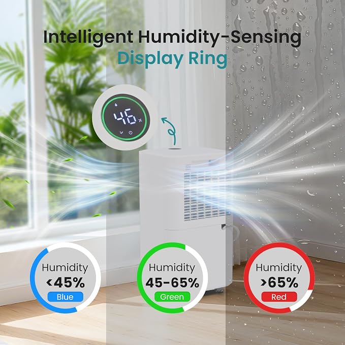 DUMOS 30Pints Dehumidifier with Drain Hose, Most Efficient Energy Star, 2,000 Sq.Ft Dehumidifier for Basement, 0.53 Gallon Tank, Low 38dB, Smart Humidity Ring, Ideal Humidity Remover for Home, Bedroom