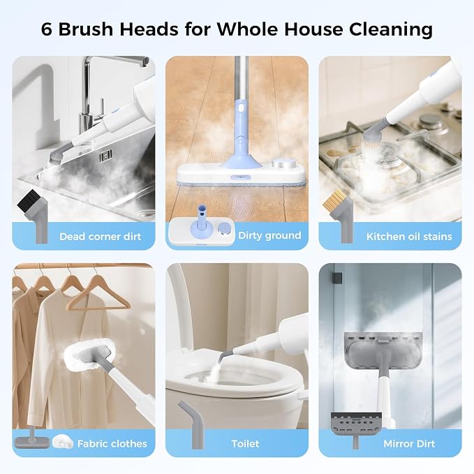 10 in 1 Floor Steamer with Detachable Handheld Steam Cleaner Perfect for Hardwood Floors, Clothes, Windows, Tiles, Furniture, Carpet, Whole Home Use,Steam Mop for Floor Cleaning