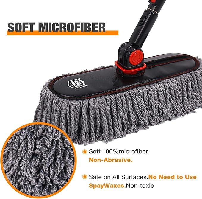 Car Duster Exterior Scratch Free with Extendable Handle,Wax Cotton Hair Car Brush Kit, Auto Detailing Brush for SUV,RV,Truck and Motorcycle,No Lint, Gifts for Men Women