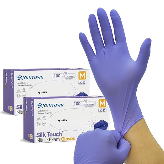 Jointown Nitrile Exam Gloves, Medical Ice Blue Gloves Disposable Latex Free Powder-Free For Exam, Food Prep Cleaning, Medium 2 Box of 100, M