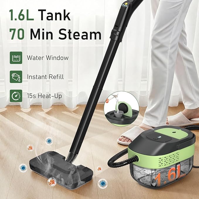 14 IN 1 Steam Mop, 1.6L Detachable Handheld Steam Cleaner with 45 Accessories, 2500W Multipurpose Steamer Cleaning for Home,Floors,Tile,Grout,Upholstery,Carpet,Car,15S Fast Heat-Up
