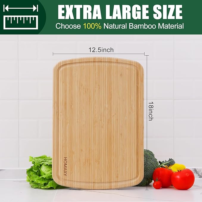 Homaxy Dish Cloths, 8 Pack - 12 x 12 Inches, Waffle Weave Super Soft and Absorbent Dish Towels and Extra Large Bamboo Cutting Board for Kitchen, 18x12.5 Wood XL Cutting Board