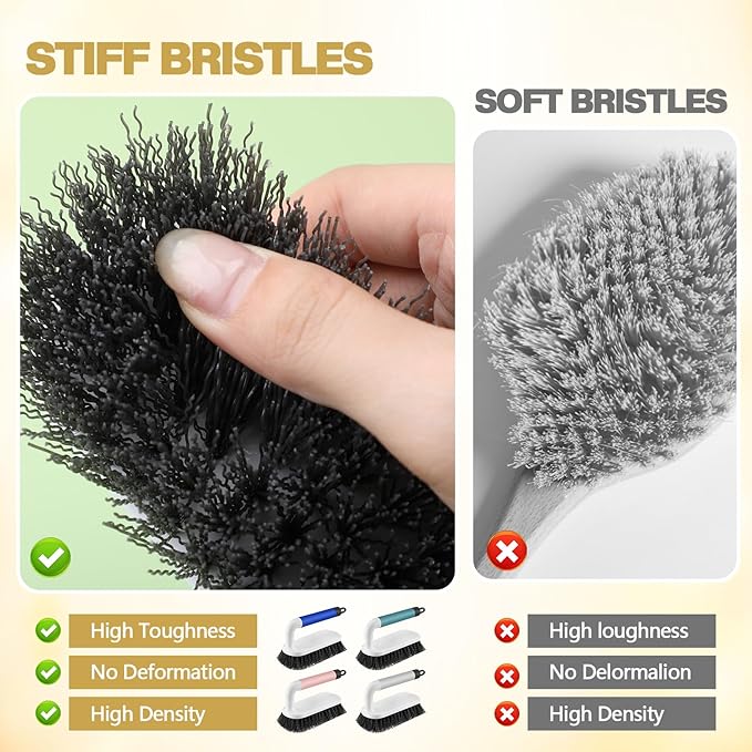 Teenyyou 16 Pack Scrub Brush Heavy Duty Cleaning Brushes with Handle Stiff Bristles Scrub Brush Bulk for Shower Bathroom Carpet Kitchen Bathtub Scrubber, Grey, Blue, Green, Pink