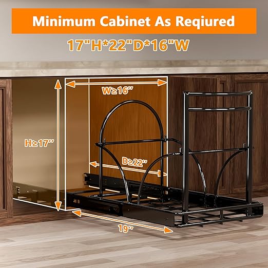 ANASTA Dual Pull Out Trash Can Under Cabinet Rack-No Can Included, Under Sink Trash Can Pull Out Holds Double 7-9 Gal/35 Qt*2 Commercial Garbage Can Recycle Bin, Minimum Cabinet Size≥16''W 17''H 22"D
