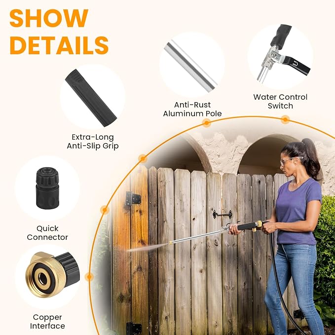 Jet Nozzle for Garden Hose, High Pressure Washer Hose Nozzle, Power Washer Wand with 2 Different Nozzles and Hose Quick Connectors for Car Washing, Garden Cleaning, Patio (Black)