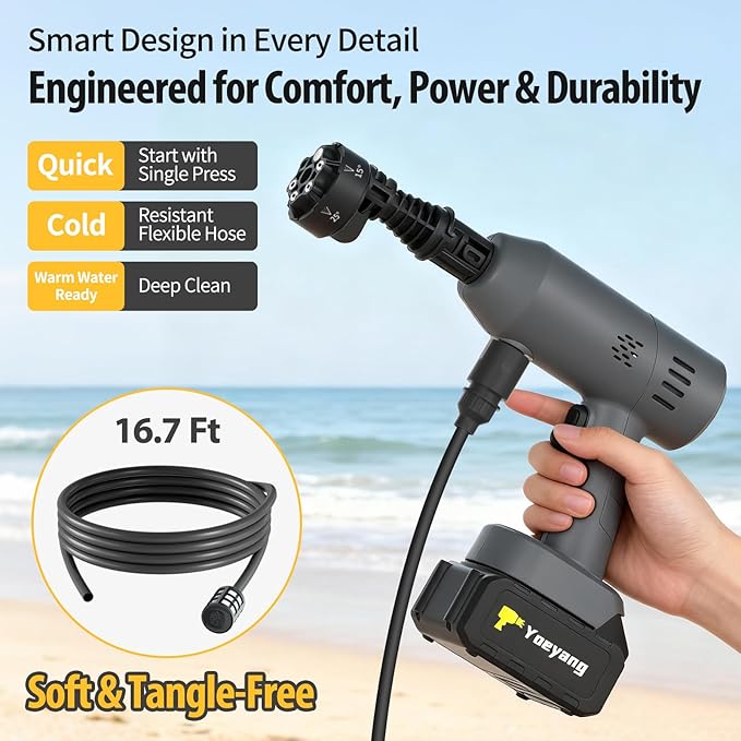 Yoeyang Portable Handheld Cleaning Tool, Lightweight Compact Spray Tool with 6-in-1 Nozzle for Car Patio Fence Window Garden Outdoor Use (Grey)