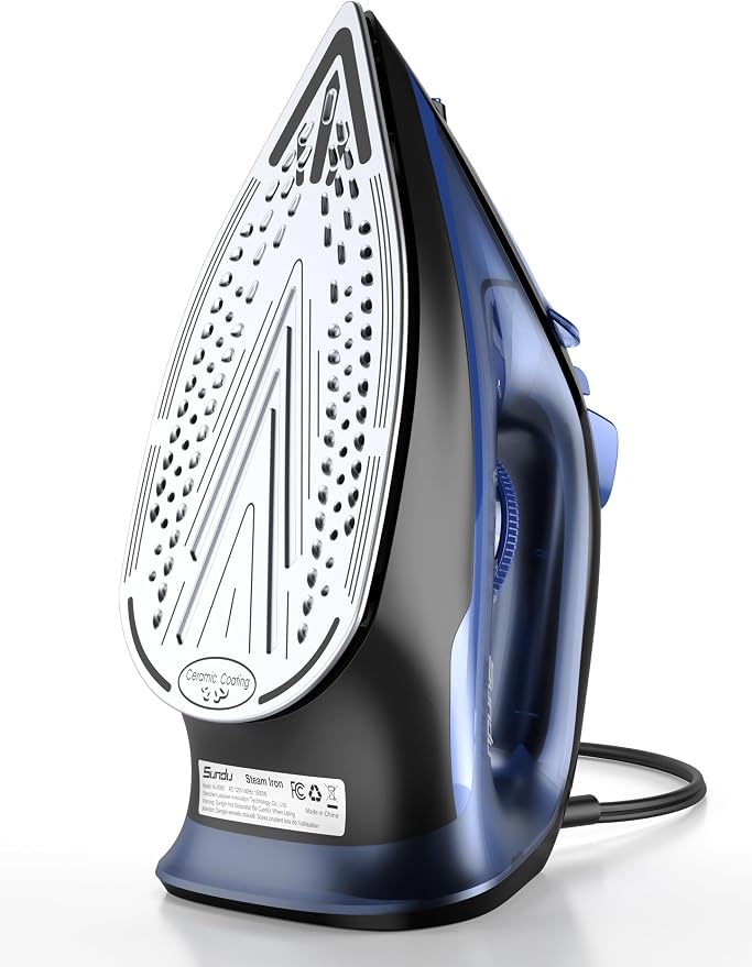 Sundu Steam Iron for Clothes with Rapid Heating Ceramic Coated Soleplate, 1500W with Precise Thermostat Dial, Self-Cleaning, Auto-Off, 15.21oz Water Tank for Home Clothes Ironing Use Dark Blue