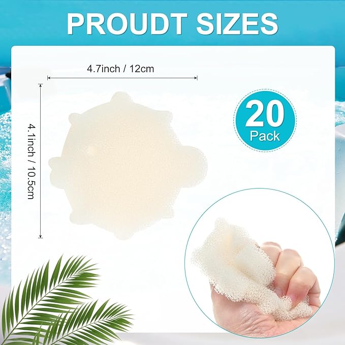 M METERXITY 2-Pack Hot Tub Scum Absorber, 12x10.5 Cm/4.7x4.1 Inch Sponge Sea Fish Pattern Scum Balls for Spa, Bathtub and Swimming Pool to Soak Up Oils Bathtub Accessories [White]