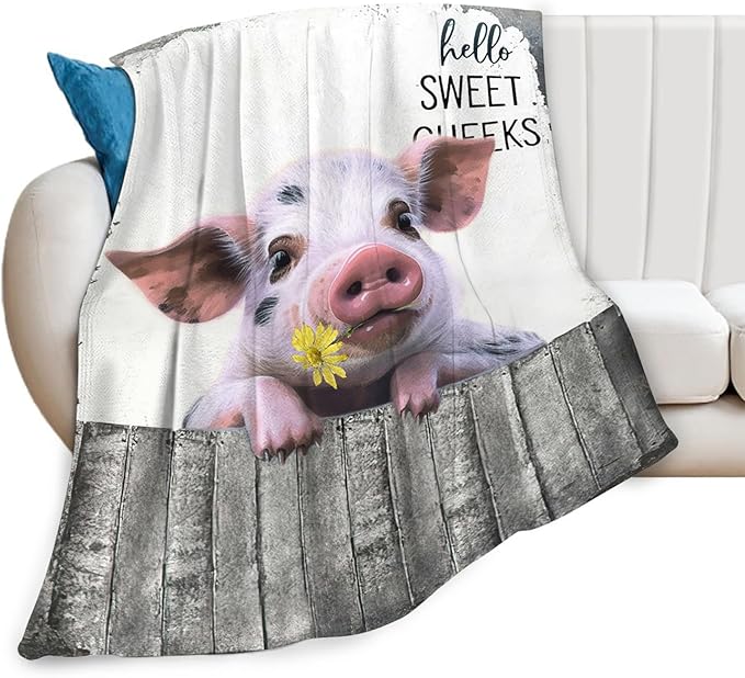 Tijuboni Funny Pig Throw Blanket Pig Gifts for Girls Boys Women Men Kids Adults Soft Flannel Fleece Blanket for Couch Sofa Bed Home Decor 60"x80"