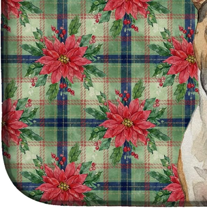 Caroline's Treasures Tricolor Miniature Bull Terrier Christmas PoinsettIas Dish Drying Mat Absorbent Dish Drying Mat Pad for Kitchen Counter Dish Drainer Mat for Countertop, 14 x 21", Multicolor
