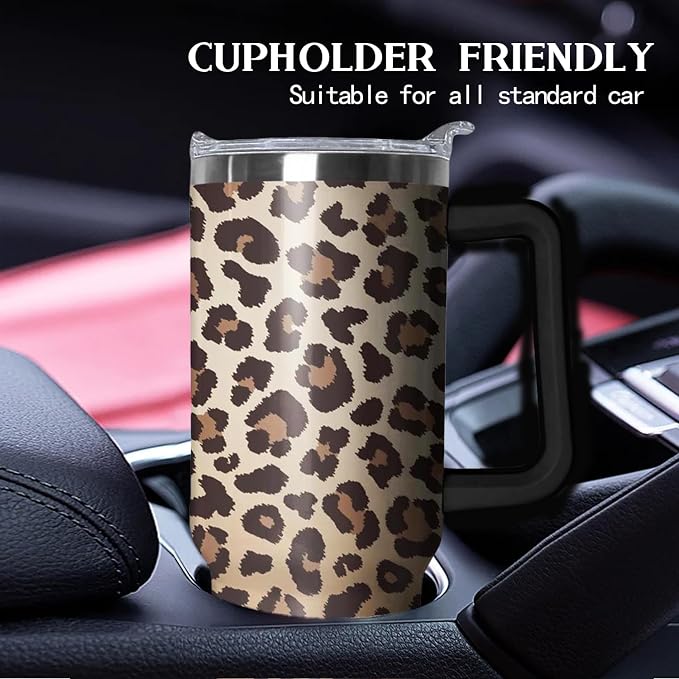 Ceovfoi 40 Oz Tumbler With Handle, Leopard Print Cheetah Coffee Travel Mug Cup, Water Bottle, Decor, Gifts for Women