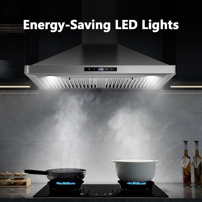 Wall Mount Kitchen Hood 30 inch, Ducted/Ductless Range Hood with Delayed Shutdown Function, 700CFM, 3 Speed Fan, Energy-saving LED Lights, Soft Touch Control, Stainless Steel Grease Filters