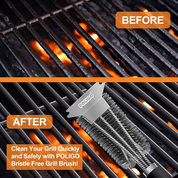 POLIGO 22 PCS BBQ Grill Accessories Set in Aluminum Case Bundle with 2 Different Types Safe Grill Brush and Scraper for All Barbecue Grills - Ideal Birthday Christmas BBQ Set Gifts for Men Dad