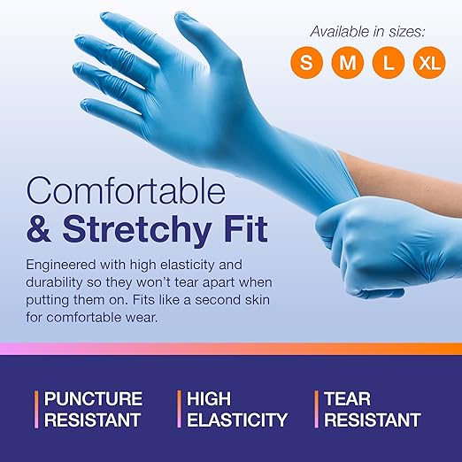 DiRose MedRose Disposable Nitrile Gloves - Powder Free Non-Latex Gloves for Medical Exam, Cleaning, and General Use - Large (100ct)
